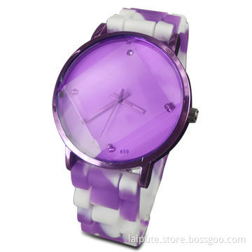 Mixed Color Silicone Strap Watches with Crystal Face and Alloy Case